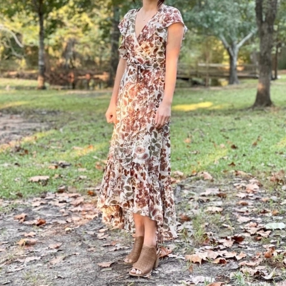 NWT ANTHROPOLOGIE DREW Vanilla Vintage Garden Print Ruffle Wrap Dress